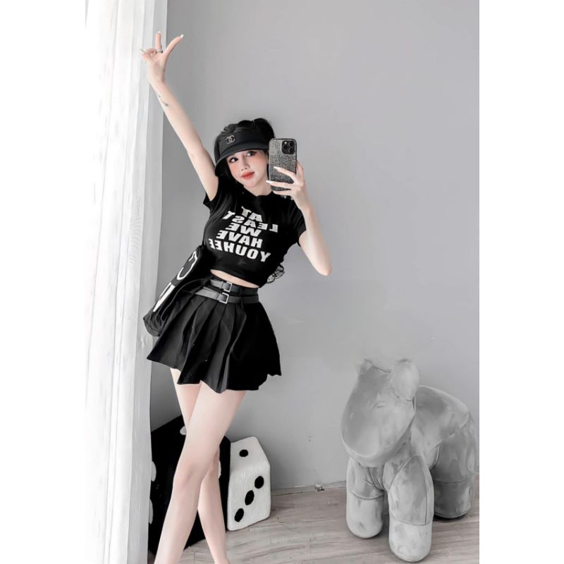 Set váy dập li kèm 2 đai áo croptop loại đẹp