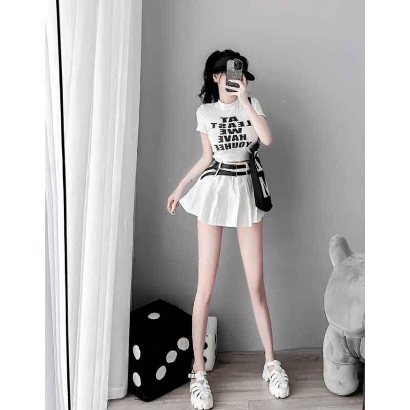 Set váy dập li kèm 2 đai áo croptop loại đẹp