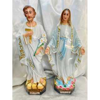 Tượng công giáo - Tượng Đức Mẹ ban ơn và Thánh Giuse màu trắng cao 30cm