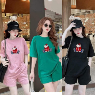 Set bộ nữ đẹp bộ quần short đùi áo form rộng tay lỡ sooc phông mặc ở nhà bigsize 40-75kg in gấu đỏ