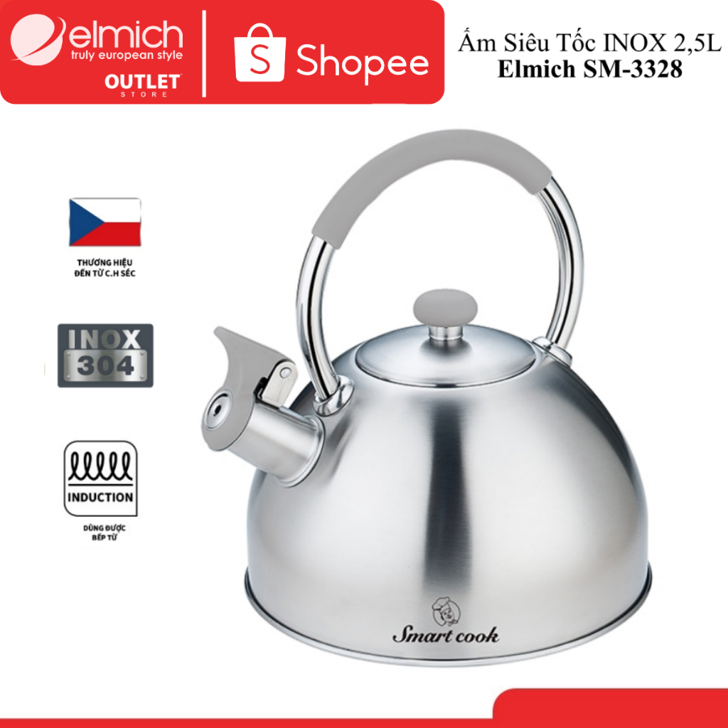 Ấm Đun Nước Siêu Tốc Bằng inox 304 Elmich SM-3328 SM-3372 SM-3373 GIK606