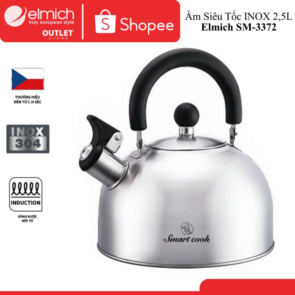 Ấm Đun Nước Siêu Tốc Bằng inox 304 Elmich SM-3328 SM-3372 SM-3373 GIK606