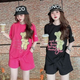 Set đồ bộ nữ mặc nhà mùa hè bộ đồ nữ chất vải cotton thoáng mất mềm mịn in gấu nhiều chữ