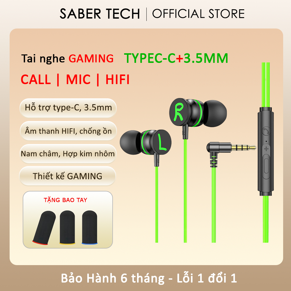 Tai nghe gaming có dây nhét tai có mic chống ồn màu xanh gắn nam châm hai đầu chơi PUBG, Liên Quân dành cho game thủ.