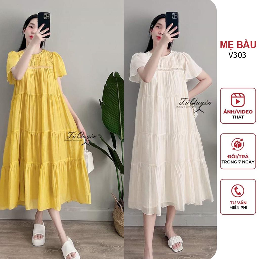 VÁY BẦU CÔNG SỞ MÙA HÈ DÁNG TIỂU THƯ SANG CHẢNH CHẤT MỀM MÁT - ĐẦM BẦU XINH HÀNG THIẾT KẾ FORM DỄ MẶC FREESIZE