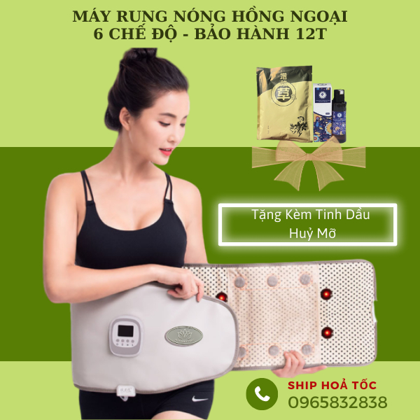 Đai quấn nóng rung massage giảm béo hồng ngoại cao cấp, 6 chế độ rung, hẹn giờ tuỳ chỉnh