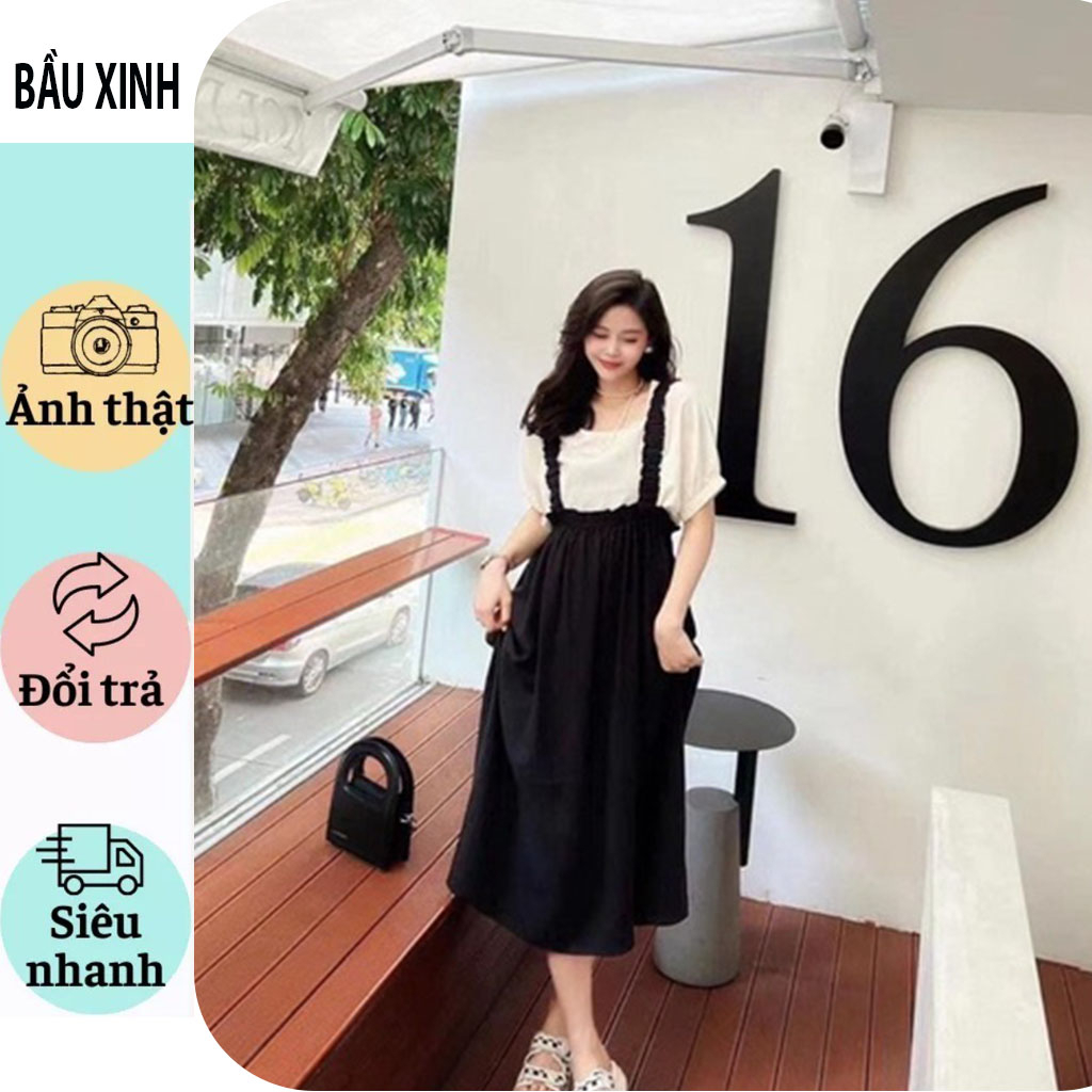 VÁY ĐẦM BẦU CÔNG SỞ DỰ TIỆC-XÉT VÁY YẾM RỜI KÈM ÁO XINH XẮN DÁNG BABYDOLL VẢI MỀM MÁT SANG CHẢNH
