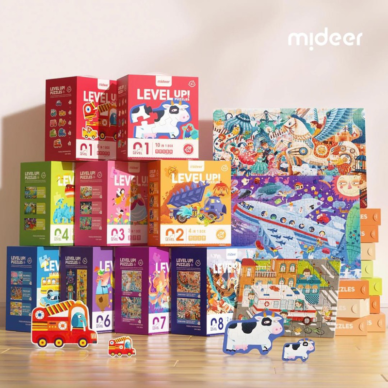 Mideer level up puzzles Bộ xếp hình nhiều cấp độ từ level 0 1 2 3 4 5 6 7 8 thăng cấp từ dễ đến khó bé từ 12 tháng tuổi