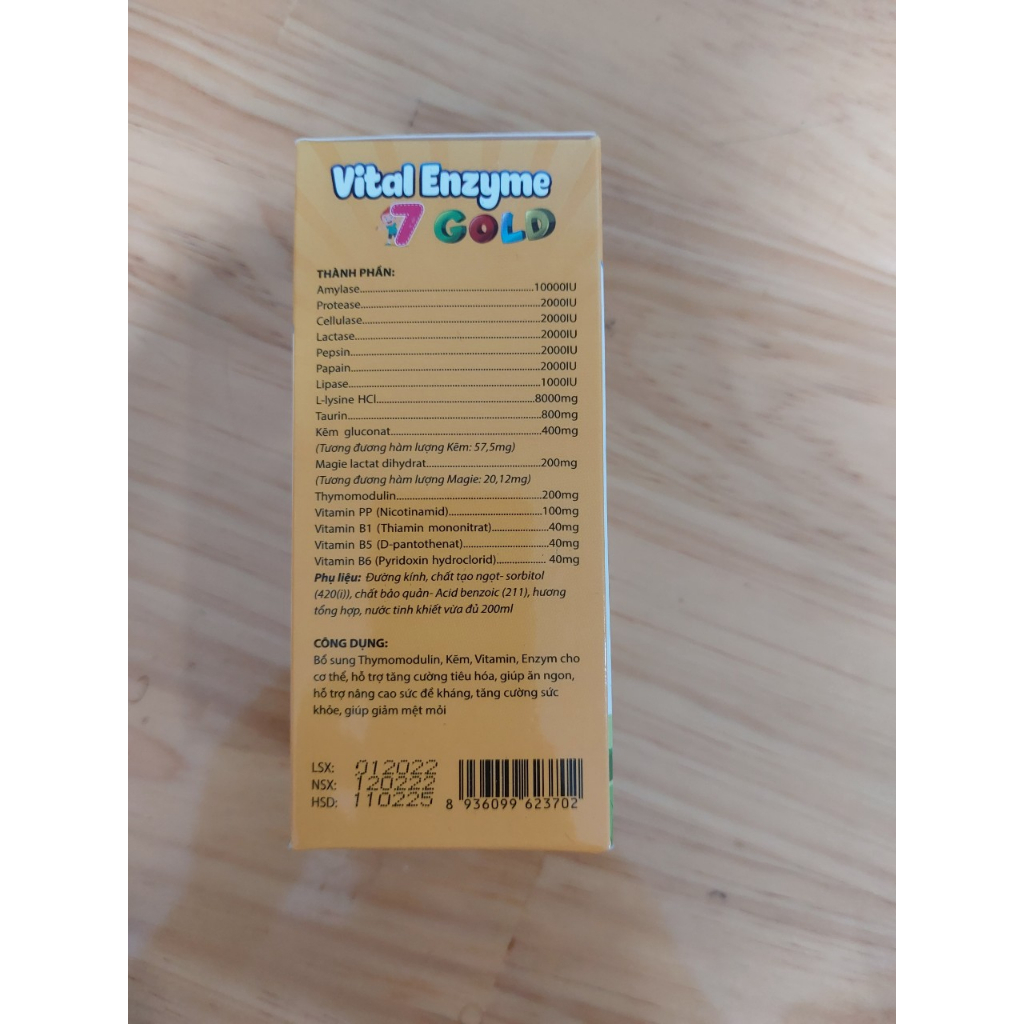 Siro ăn ngon Vital Enzyme 7 GOLD - Thymomodulin, Kẽm, Vitamin, Enzym cho cơ thể hỗ trợ tăng cường tiêu hóa, giúp ăn ngon