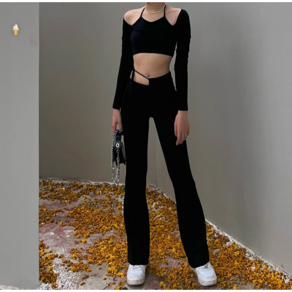 Quần thun ống loe tôn đôi chân dài kiểu cột dây bên hông hot hit , chất thun quảng châu dày dặn co giãn