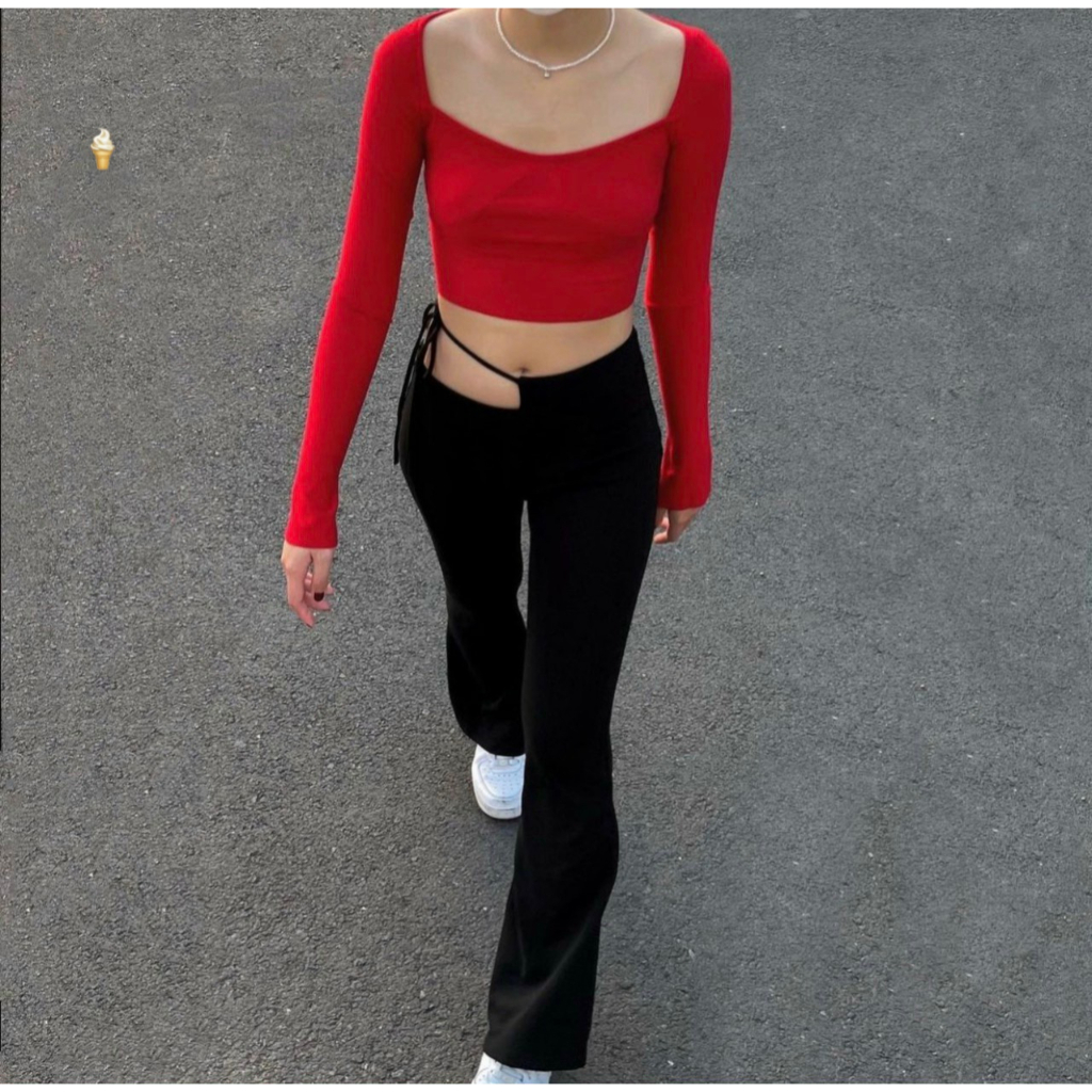 Quần thun ống loe tôn đôi chân dài kiểu cột dây bên hông hot hit , chất thun quảng châu dày dặn co giãn