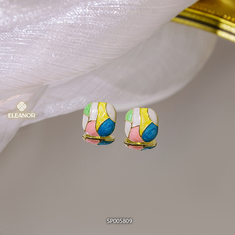 Bông tai nữ chuôi bạc 925 Eleanor Accessories hình vuông nhiều màu phụ kiên trang sức 5809