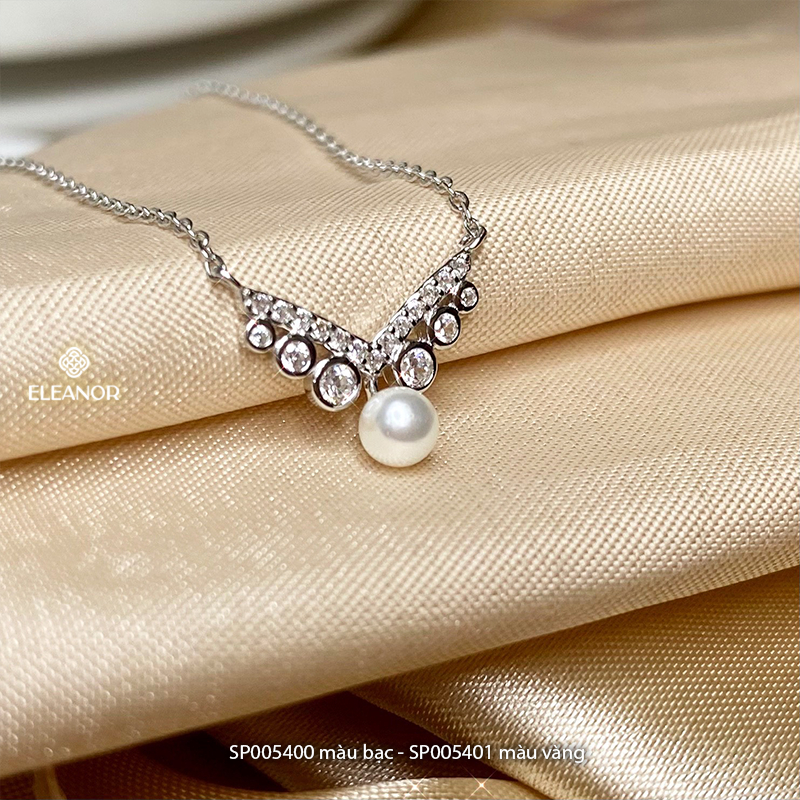 Dây chuyền nữ bạc 925 Eleanor Accessories mặt dáng chữ V đính đá ngọc trai nhân tạo phụ kiện trang sức 5400