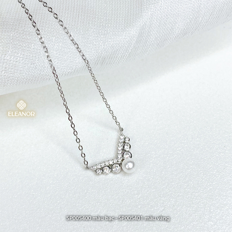 Dây chuyền nữ bạc 925 Eleanor Accessories mặt dáng chữ V đính đá ngọc trai nhân tạo phụ kiện trang sức 5400