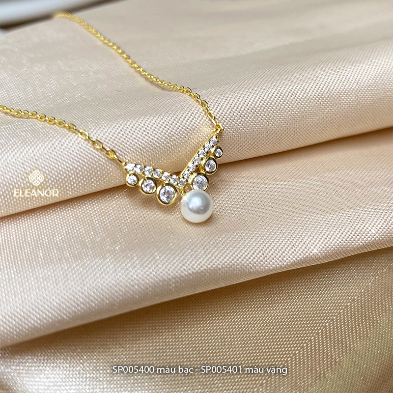 Dây chuyền nữ bạc 925 Eleanor Accessories mặt dáng chữ V đính đá ngọc trai nhân tạo phụ kiện trang sức 5400