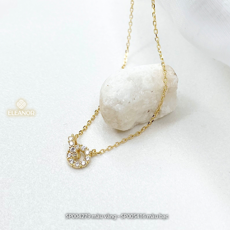 Dây chuyền nữ bạc 925 Eleanor Accessories đính đá mặt hình tròn kép phụ kiện trang sức 4279