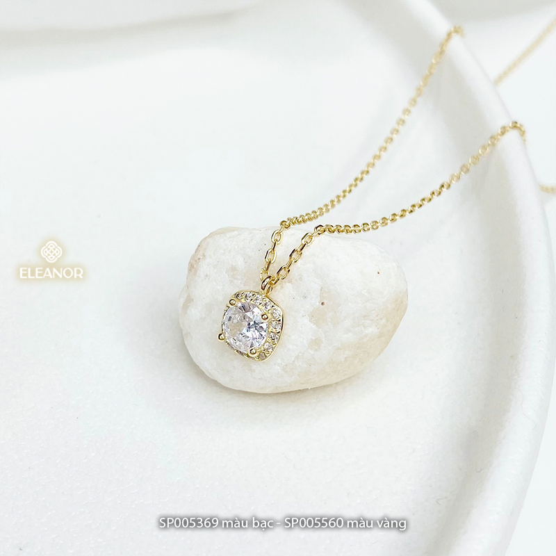 Dây chuyền nữ bạc 925 Eleanor Accessories mặt vuông đính đá phụ kiện trang sức 5369