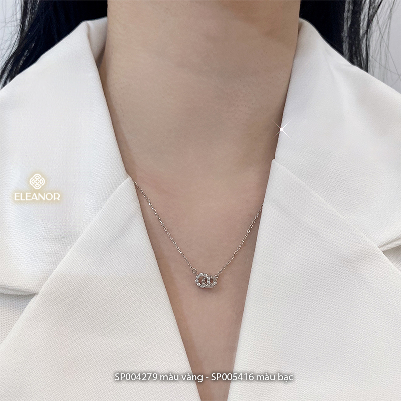 Dây chuyền nữ bạc 925 Eleanor Accessories đính đá mặt hình tròn kép phụ kiện trang sức 4279