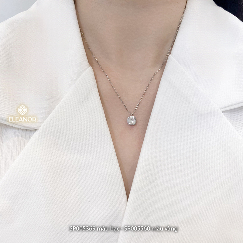 Dây chuyền nữ bạc 925 Eleanor Accessories mặt vuông đính đá phụ kiện trang sức 5369
