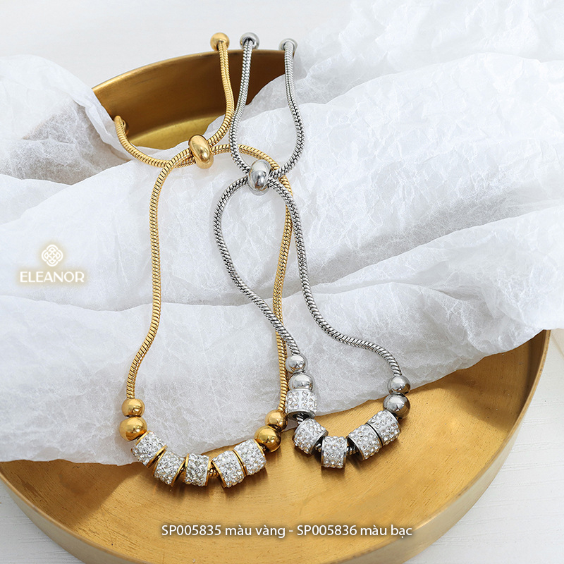 Vòng tay nữ dây rút titan Eleanor Accessories mặt hình trụ đính đá phụ kiện trang sức 5835