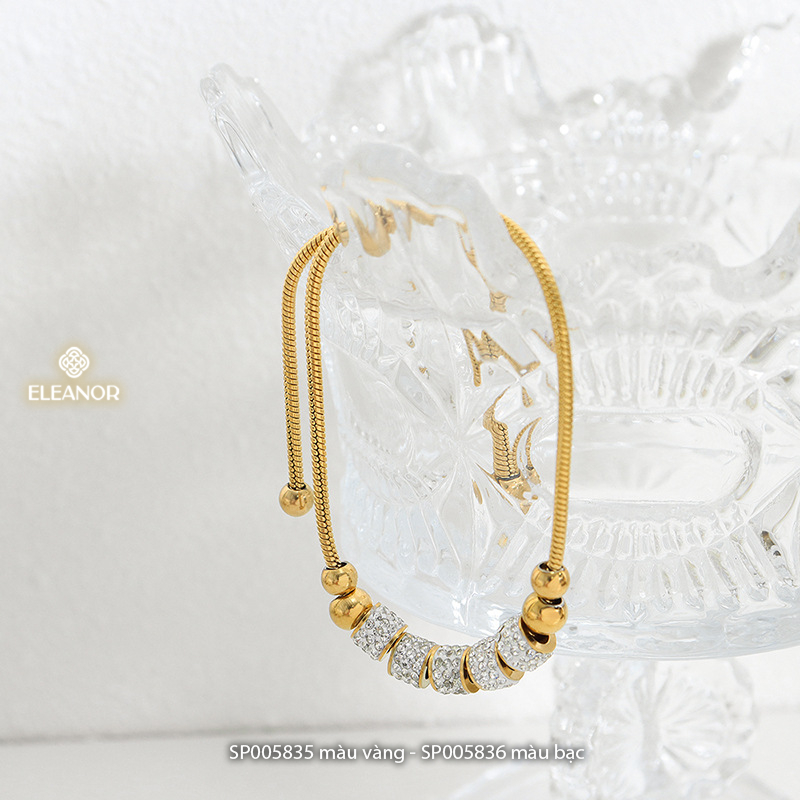 Vòng tay nữ dây rút titan Eleanor Accessories mặt hình trụ đính đá phụ kiện trang sức 5835