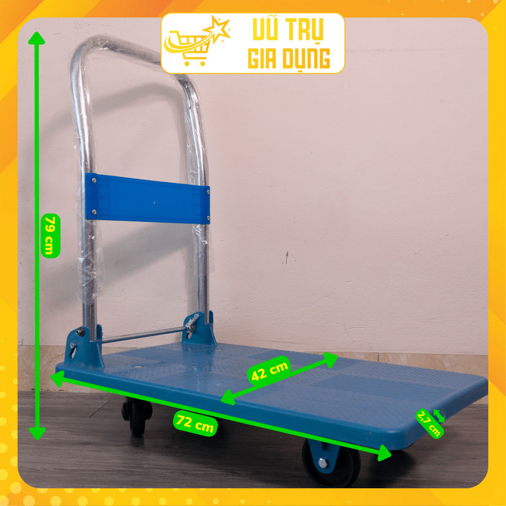 Xe đẩy hàng, xe kéo hàng gấp gọn 4 bánh - Tải trọng 150kg - Sàn chống trươn trượt chắc chắn - TP00104