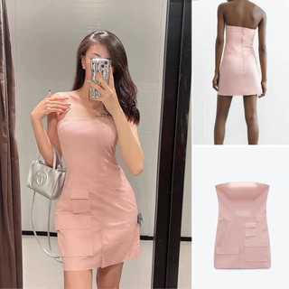 Đầm hồng cúp ngực phối túi(Sẵn size s)