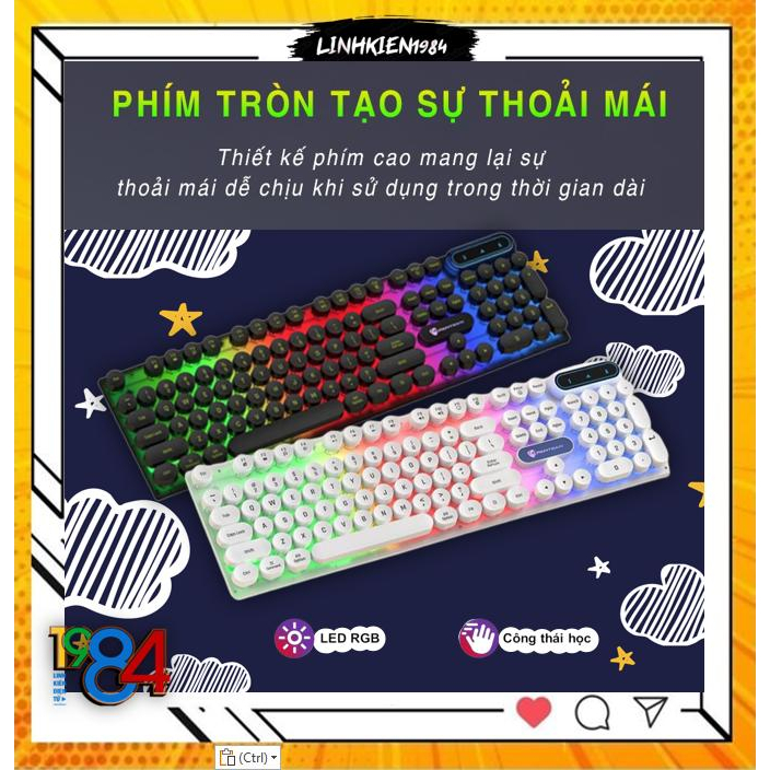 Bàn phím máy tính gaming giả cơ YINDIAO PK100 có dây nút tròn Led RGB chống nước chuyên chơi game và làm việc văn phòng