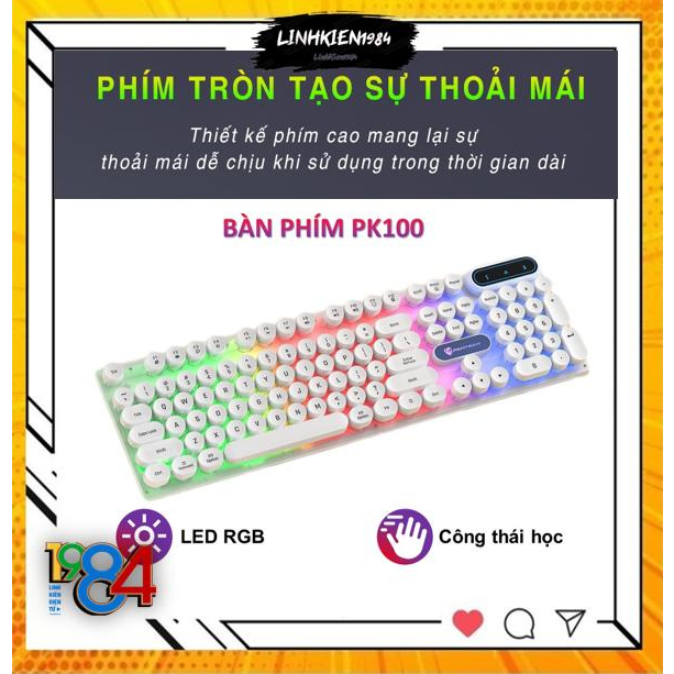 Bàn phím máy tính gaming giả cơ YINDIAO PK100 có dây nút tròn Led RGB chống nước chuyên chơi game và làm việc văn phòng | BigBuy360 - bigbuy360.vn