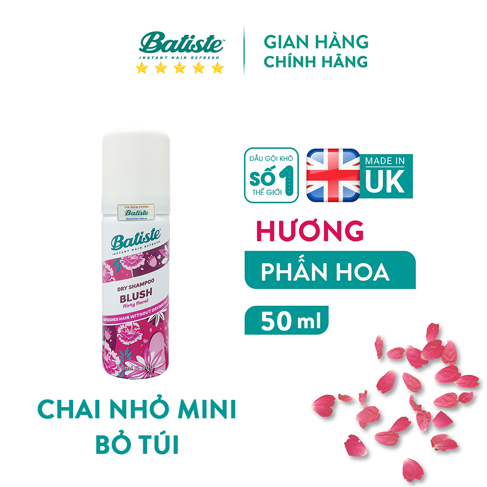 Dầu Gội Khô Batiste Hương Hoa Quyến Rũ - Batiste Dry Shampoo Floral &amp; Flirty Blush 50ml
