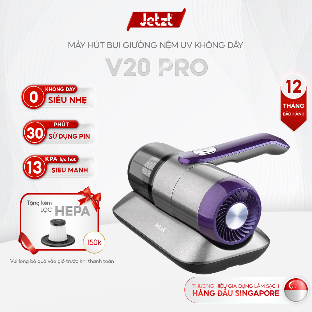Máy hút bụi giường nệm diệt khuẩn UV Jetzt V20 Pro không dây cầm tay, hàng chính hãng