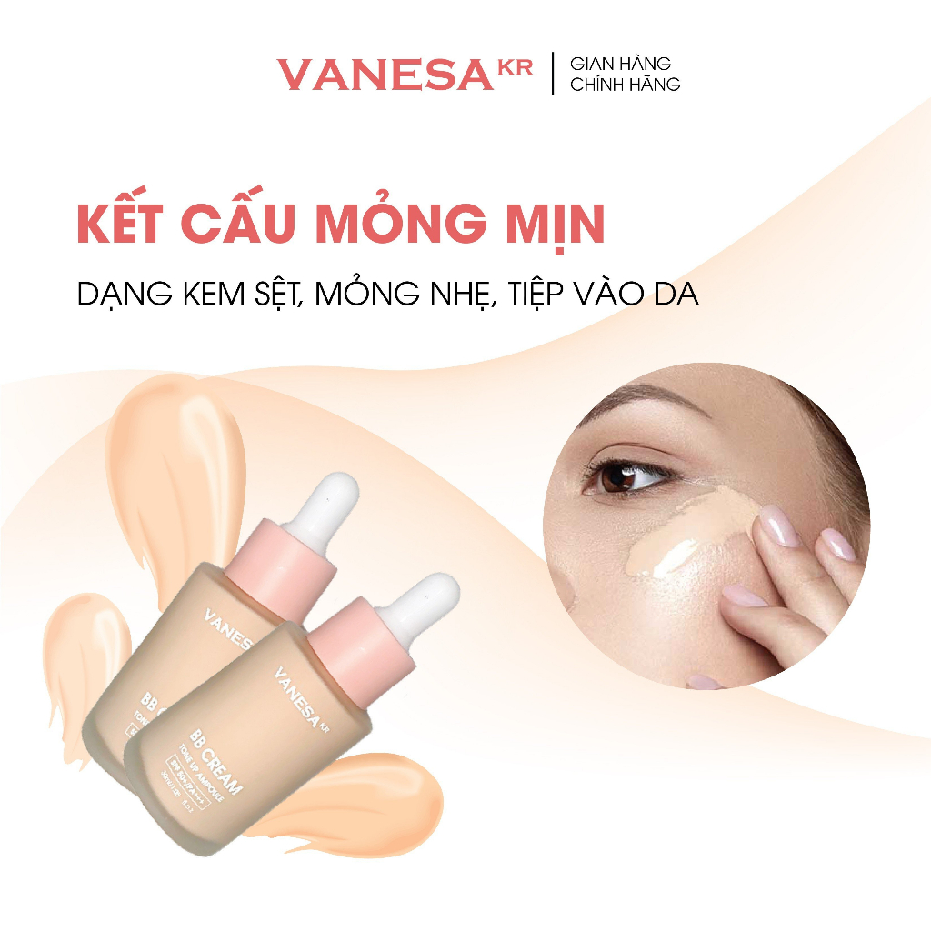 Kem nền trang điểm BB Vanesa che khuyết điểm mịn nhẹ, kiềm dầu, lâu trôi, chống nắng SPF 50+/PA+++