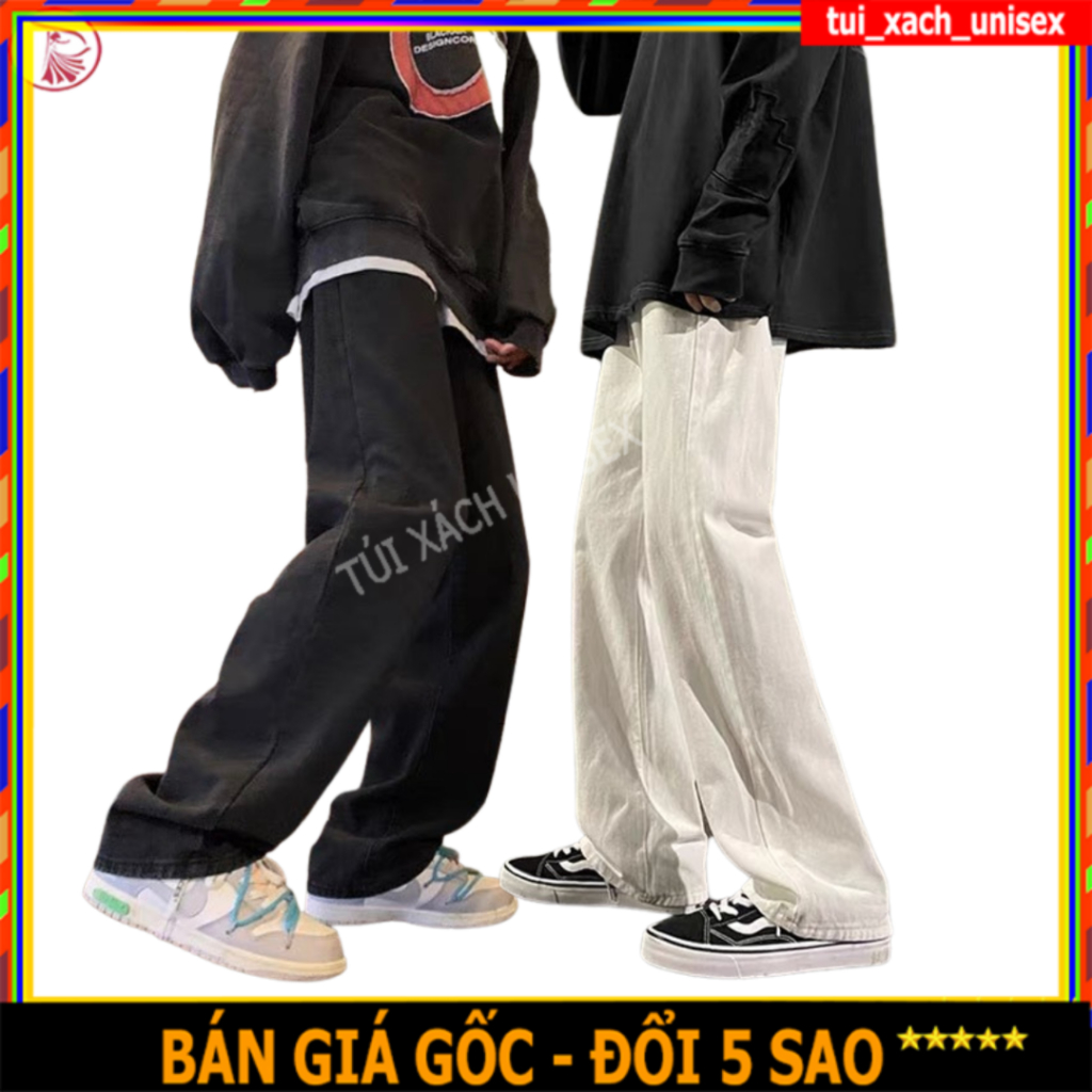 Quần Kaki baggy nam trắng đen 2 gối gấu ống suông rộng chất vải mềm ca