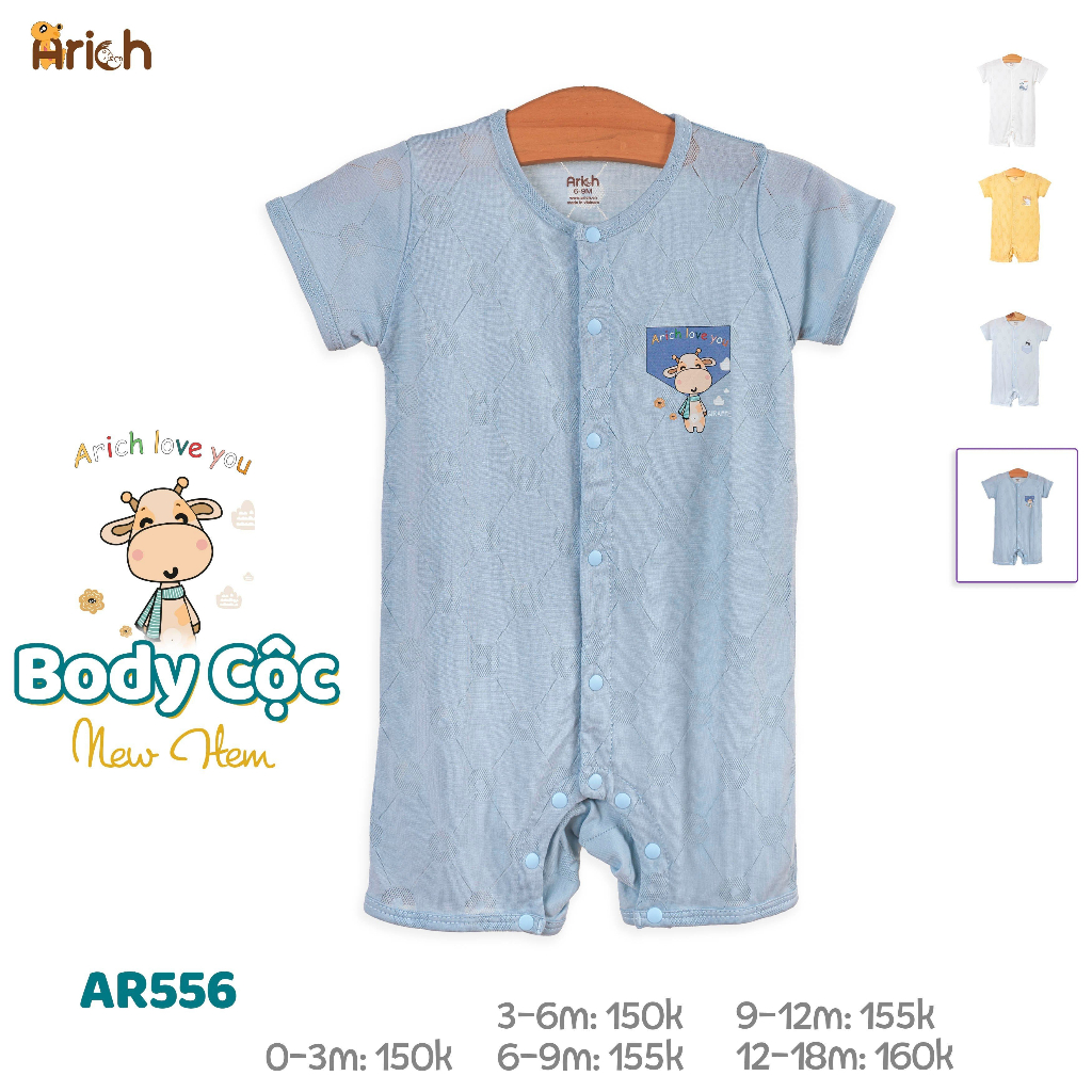 Bộ body cộc tay vải sợi tre Arich cho bé từ 6m đến 18m