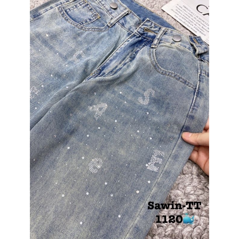 Quần jeans suông rách chữ đá hàng QCL1