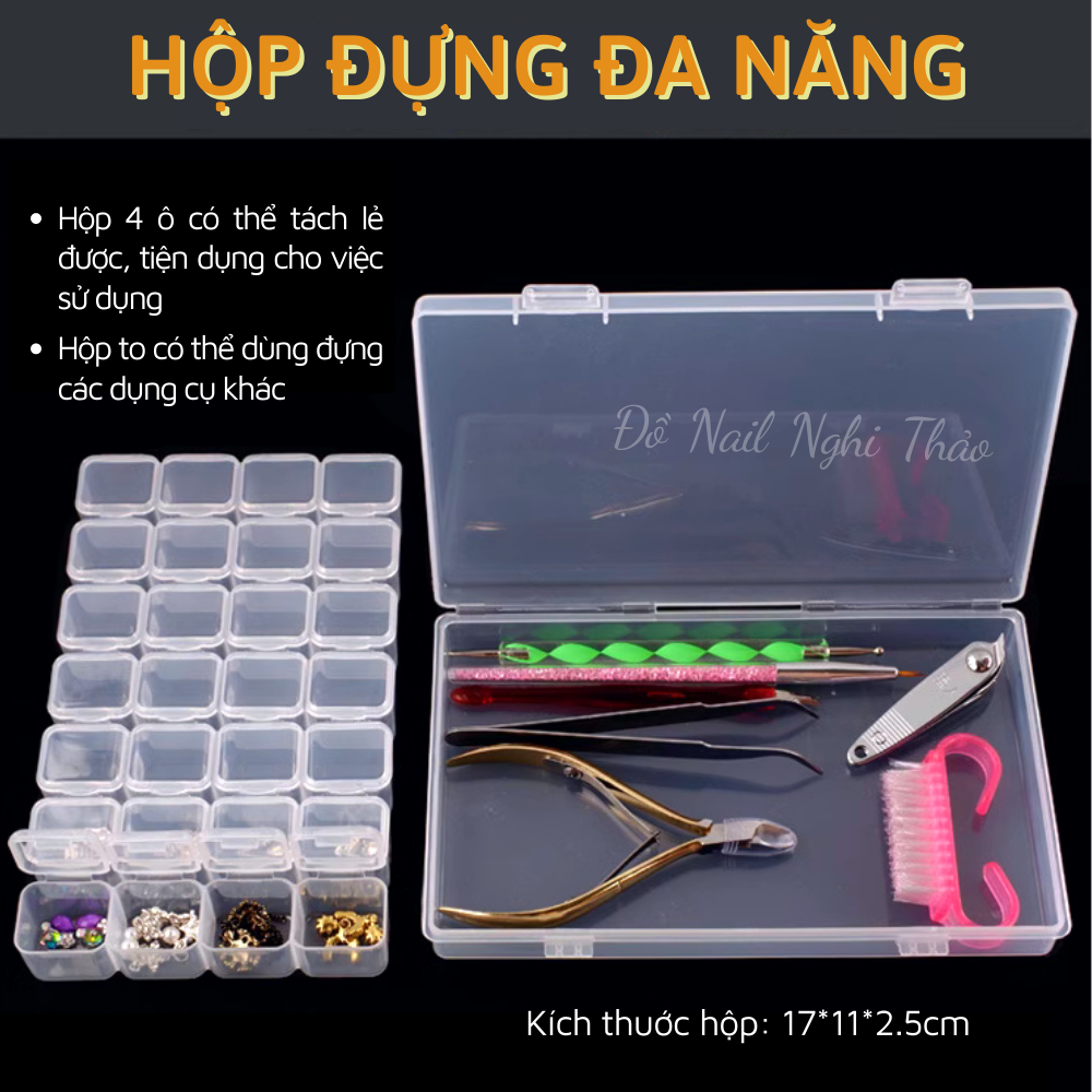 Hộp đựng phụ kiện nail 28 ô trong suốt có nắp bật JELIVA