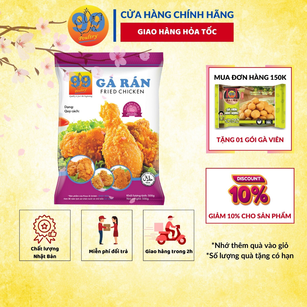 Gà Rán Nguyên Miếng Tẩm Bột 99Poultry Gói 500g