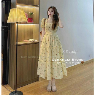 Đầm hoa nhí tiểu thư bèo tầng,đầm váy midi 3 tầng dễ thương thích hợp mặc đi chơi đi làm