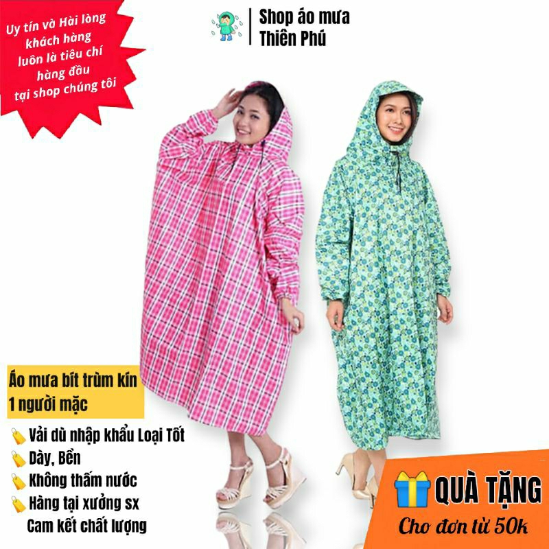 Áo mưa 1 người dễ thương cho nữ, cute, thời trang, bít bông, một đầu bít trùm kín, Vải dù chống thấm