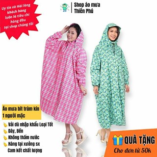 Áo mưa 1 người dễ thương cho nữ, cute, thời trang, bít bông, một đầu bít trùm kín, Vải dù chống thấm nước 1m40 1m50 1m60