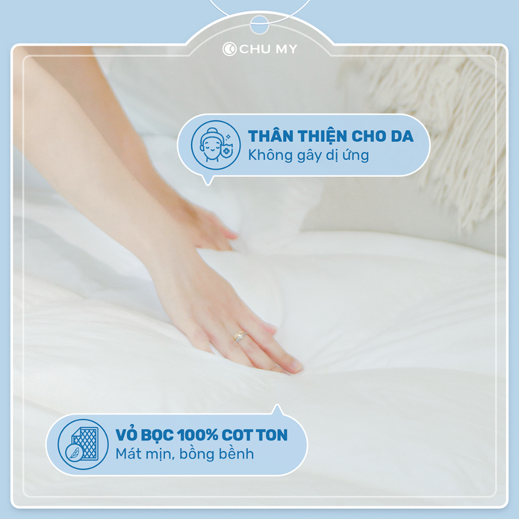 Topper CHU MY tiêu chuẩn khách sạn, bông microfiber siêu êm ái, vỏ bọc T233 100% cotton, độ dày 07cm-10cm