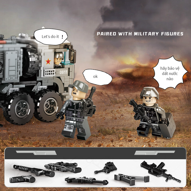 Đồ chơi Lắp ráp xe phòng không Radar mặt đất, Woma C0811, Xếp hình thông minh, Mô hình quân sự