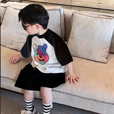 Set áo gia đình Hokiha Kid hình mặt gấu sắc màu chất cotton mềm mịn, co giãn 4 chiều đi du lịch TE339