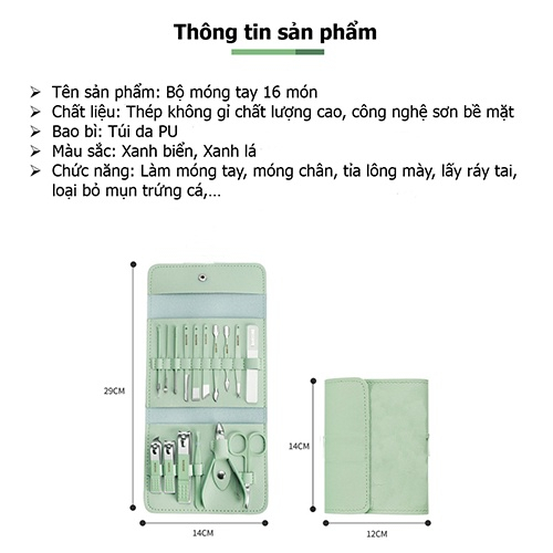 Bộ Bấm Móng Tay 16 Món Đa Năng, Chăm Sóc Tay Chân, Da Mặt, Chất Liệu Thép Không Gỉ, Bộ Bấm Móng Tiện Lợi