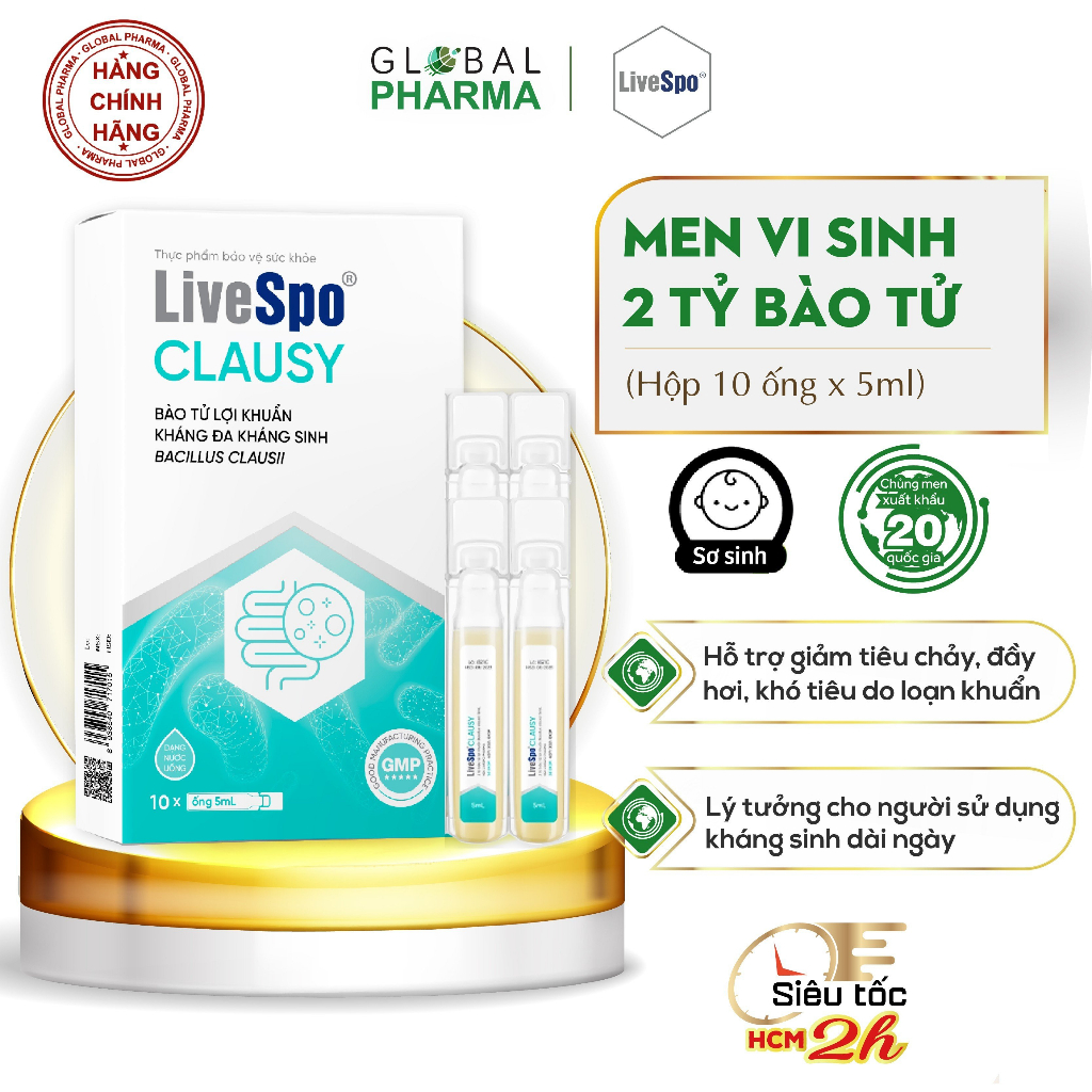 Men vi sinh Livespo Clausy - Hỗ trợ tiêu hoá, giảm đầy hơi, khó tiêu (Hộp 10 ống)