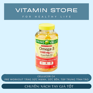 (VITAMIN STORE) Viên Dầu Cá Siêu Cô Đặc Vị Chanh Spring Valley Omega 3 1000mg 180 Viên (645mg EPA/310mg DHA)