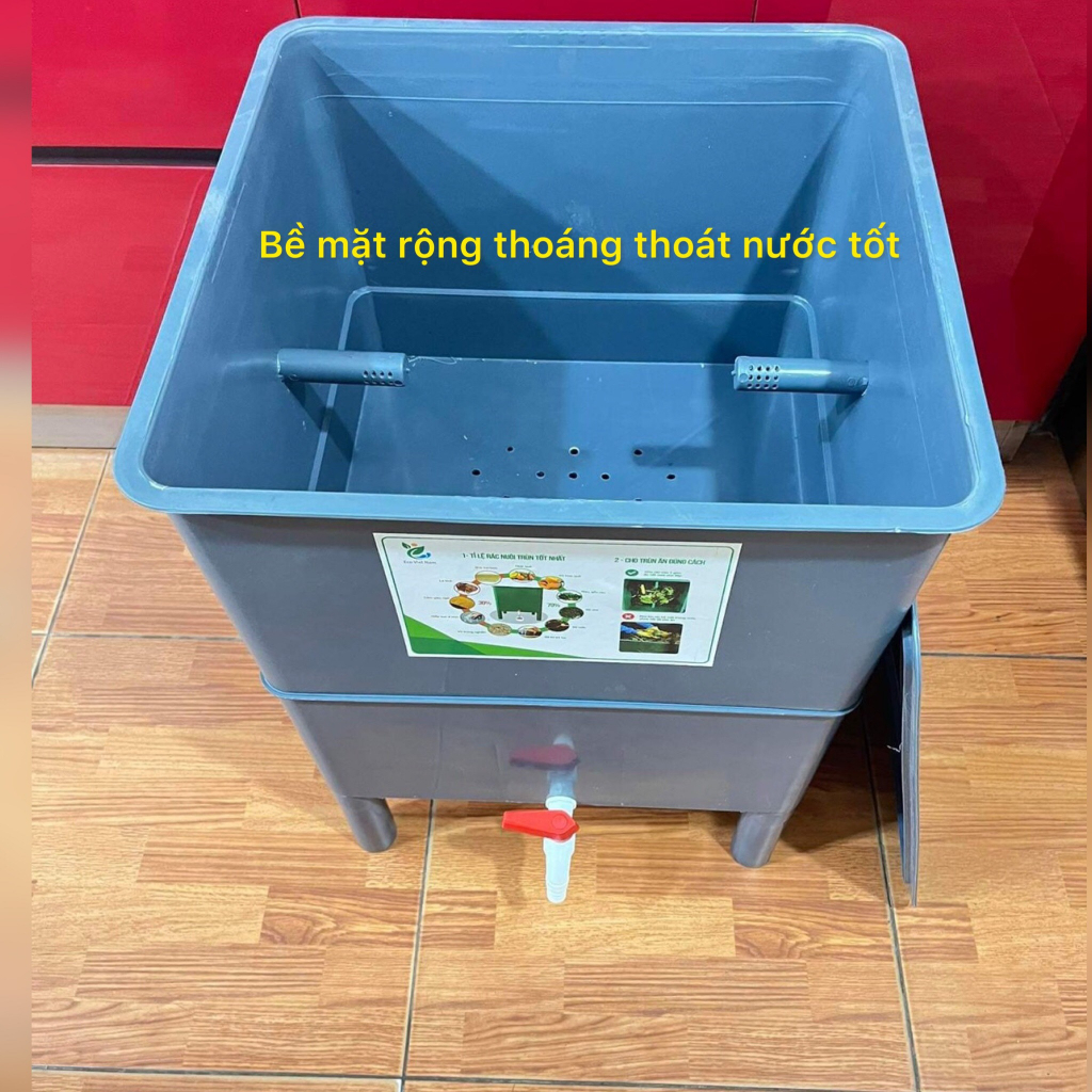 Thùng nuôi trùn quế ủ rác nhà bếp để trồng rau tại nhà ECO VIỆT NAM
