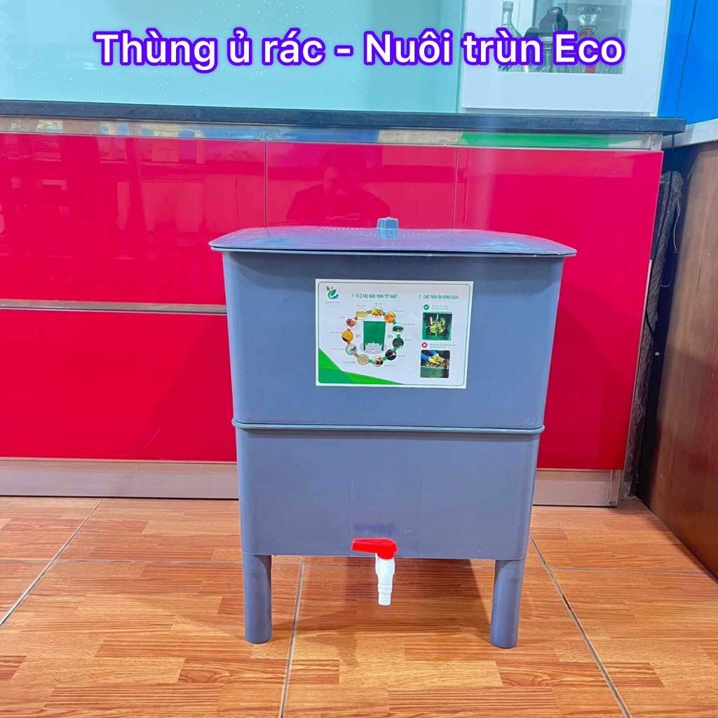Thùng nuôi trùn quế ủ rác nhà bếp để trồng rau tại nhà ECO VIỆT NAM