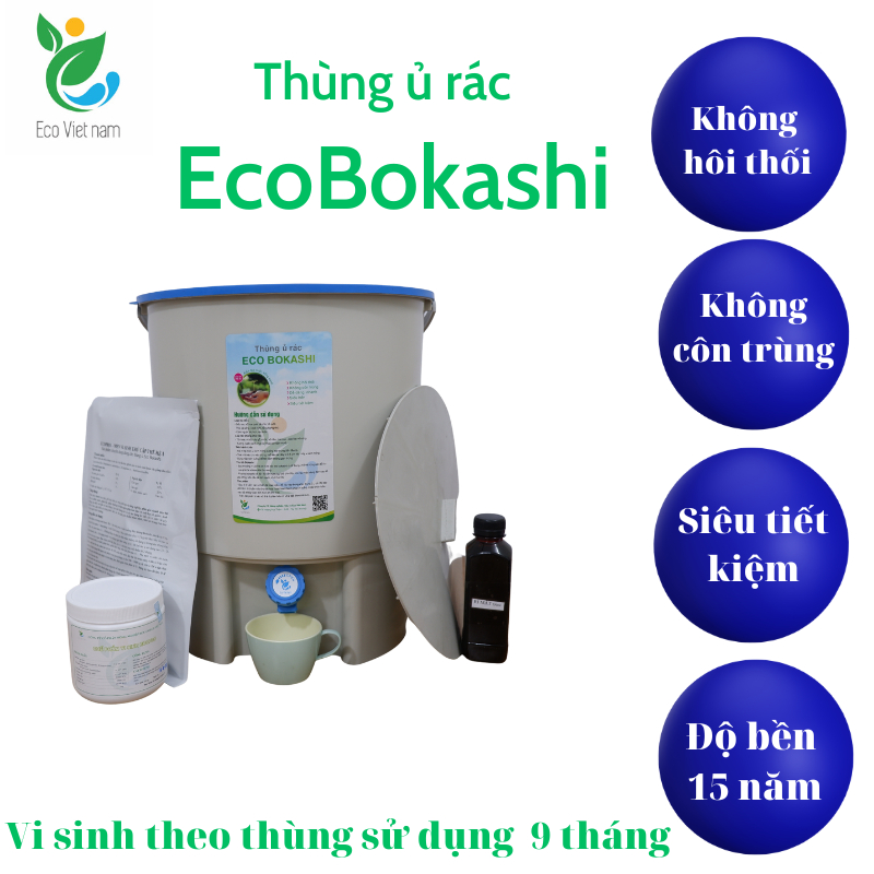 Thùng ủ rác hữu cơ nhà bếp Eco Bokashi công ty Eco Việt Nam (Kèm vi sinh sử dụng 9 Tháng )