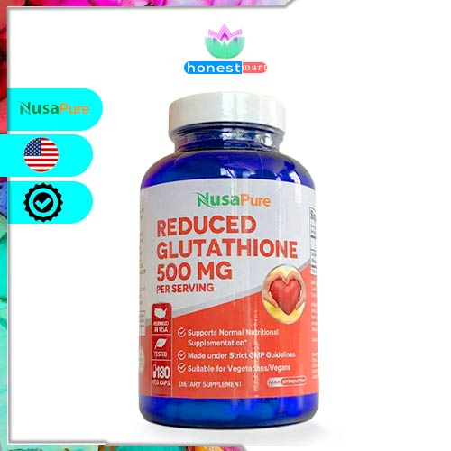 Hỗ trợ hoạt động chống oxy hóa Nusapure Reduced Glutathione 500mg 180 viên